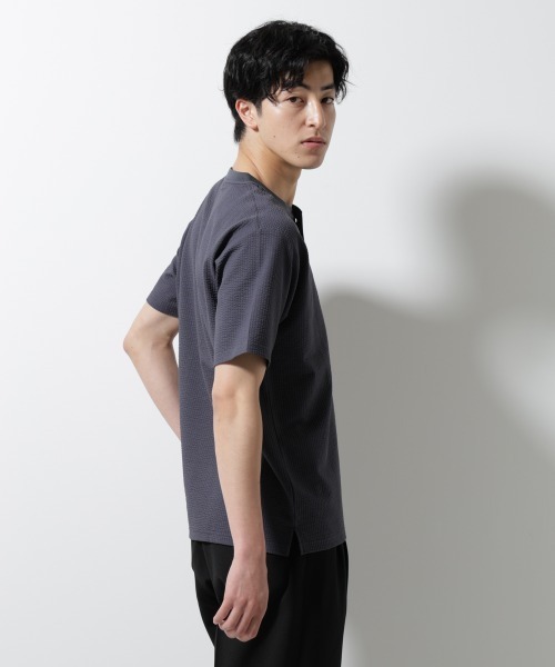 NANO universe（ナノユニバース）の「ジャージーサッカーヘンリーネックTシャツ 半袖（Tシャツ/カットソー・メンズ・グレー/ブラック/ホワイト/ネイビー・M/S/L）」の7枚目の写真