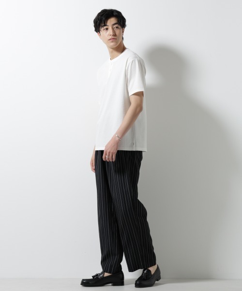 NANO universe（ナノユニバース）の「ジャージーサッカーヘンリーネックTシャツ 半袖（Tシャツ/カットソー・メンズ・グレー/ブラック/ホワイト/ネイビー・M/S/L）」の13枚目の写真