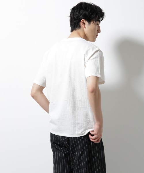 NANO universe（ナノユニバース）の「ジャージーサッカーヘンリーネックTシャツ 半袖（Tシャツ/カットソー・メンズ・グレー/ブラック/ホワイト/ネイビー・M/S/L）」の11枚目の写真