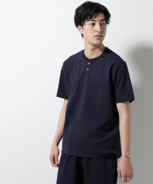 NANO universe（ナノユニバース）の「ジャージーサッカーヘンリーネックTシャツ 半袖（Tシャツ/カットソー・メンズ・グレー/ブラック/ホワイト/ネイビー・M/S/L）」の6枚目の写真