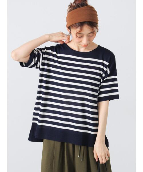 Aveniretoile 半袖トップ WICKED×AZUL ロゴ刺繍半袖ニット｜AZUL BY MOUSSY（アズールバイ