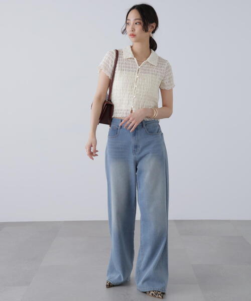 FREE'S MART（フリーズマート）の「◆シアーギャザーフリル半袖ブラウス（シャツ/ブラウス・レディース・ピンク/ブラック/ホワイト・FREE）」の6枚目の写真