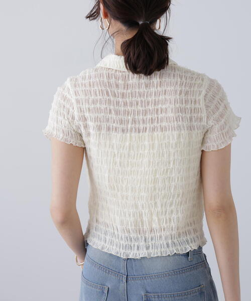 FREE'S MART（フリーズマート）の「◆シアーギャザーフリル半袖ブラウス（シャツ/ブラウス・レディース・ピンク/ブラック/ホワイト・FREE）」の10枚目の写真