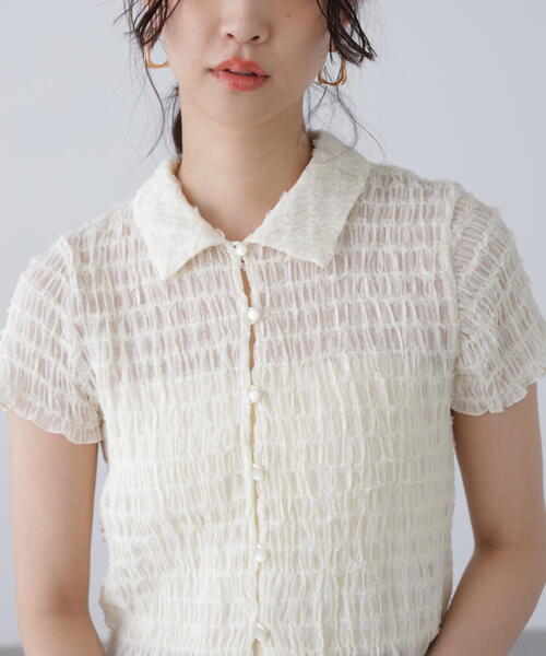 FREE'S MART（フリーズマート）の「◆シアーギャザーフリル半袖ブラウス（シャツ/ブラウス・レディース・ピンク/ブラック/ホワイト・FREE）」の11枚目の写真