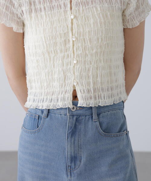 FREE'S MART（フリーズマート）の「◆シアーギャザーフリル半袖ブラウス（シャツ/ブラウス・レディース・ピンク/ブラック/ホワイト・FREE）」の13枚目の写真