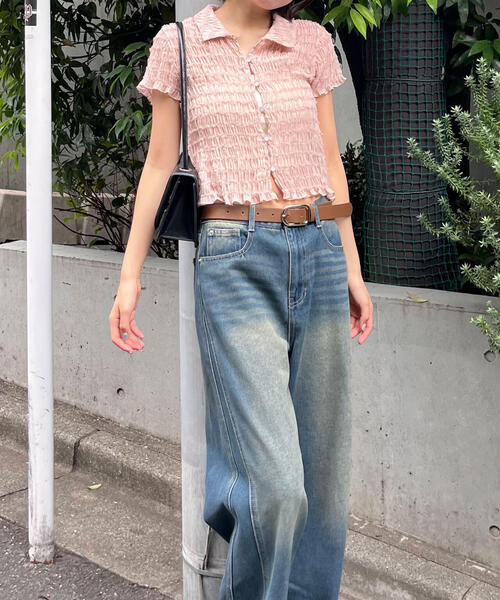 FREE'S MART（フリーズマート）の「◆シアーギャザーフリル半袖ブラウス（シャツ/ブラウス・レディース・ピンク/ブラック/ホワイト・FREE）」の18枚目の写真