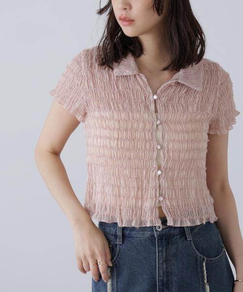 FREE'S MART（フリーズマート）の「◆シアーギャザーフリル半袖ブラウス（シャツ/ブラウス・レディース・ピンク/ブラック/ホワイト・FREE）」の21枚目の写真