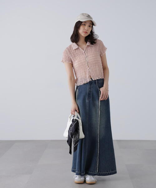 FREE'S MART（フリーズマート）の「◆シアーギャザーフリル半袖ブラウス（シャツ/ブラウス・レディース・ピンク/ブラック/ホワイト・FREE）」の22枚目の写真