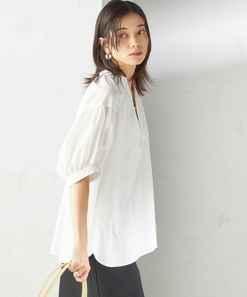 ブラウス シャツ 「接触冷感 / 撥水加工」TEX BRID(R)タフタ スキッパー 5分袖 ブラウス レディース 接触冷感 / 撥水加工〉TEX BRID(R)タフタ スキッパー 5分袖