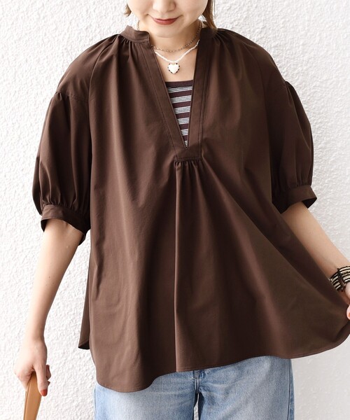 SHIPS for women / シップスウィメン 〈接触冷感 / 撥水加工〉TEX BRID(R)タフタ スキッパー 5分袖 ブラウス 接触冷感 / 撥水加工〉TEX BRID(R)タフタ スキッパー 5分袖