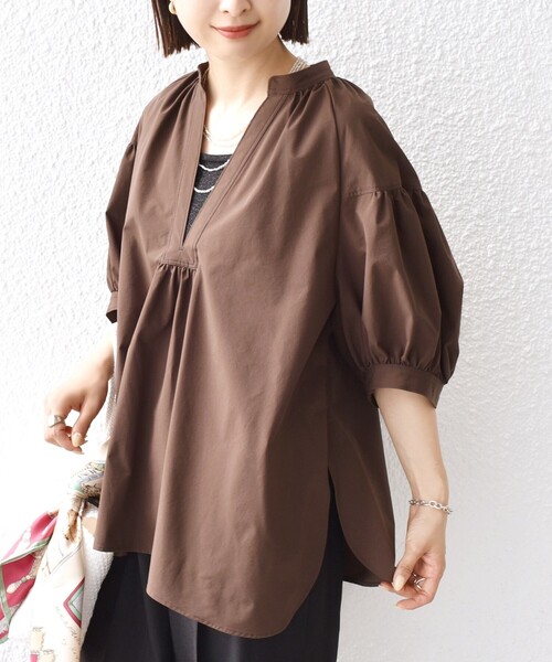 SHIPS for women / シップスウィメン 〈接触冷感 / 撥水加工〉TEX BRID(R)タフタ スキッパー 5分袖 ブラウス 接触冷感 / 撥水加工〉TEX BRID(R)タフタ スキッパー 5分袖