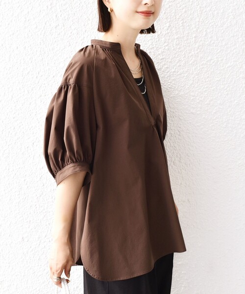 【シップス　ウィメン】〈接触冷感 / 撥水加工〉TEX BRID(R)タフタ スキッパー 5分袖 ブラウス 接触冷感 / 撥水加工〉TEX BRID(R)タフタ スキッパー 5分袖