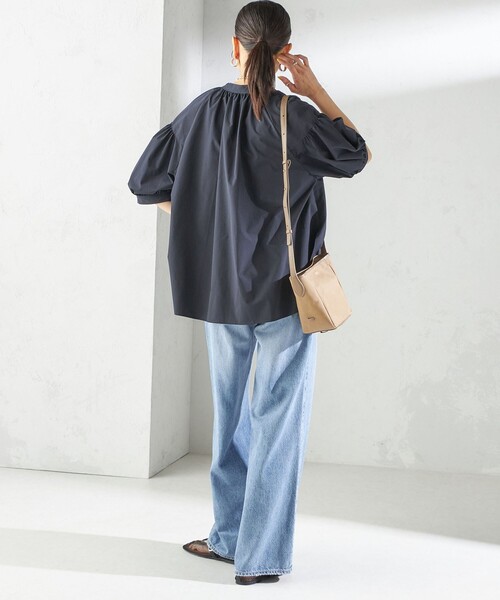 SHIPS for women / シップスウィメン 〈接触冷感 / 撥水加工〉TEX BRID(R)タフタ スキッパー 5分袖 ブラウス 接触冷感 / 撥水加工〉TEX BRID(R)タフタ スキッパー 5分袖