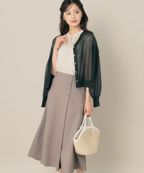 couture brooch（クチュールブローチ）の「【2WAY・通勤・きれいめ】リネンライク サス付きスカート（スカート・レディース・ナチュラル/ブラウン系その他/サックスブルー・42/40/38/36）」の5枚目の写真