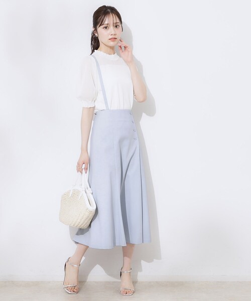 couture brooch（クチュールブローチ）の「【2WAY・通勤・きれいめ】リネンライク サス付きスカート（スカート・レディース・ナチュラル/ブラウン系その他/サックスブルー・42/40/38/36）」の6枚目の写真