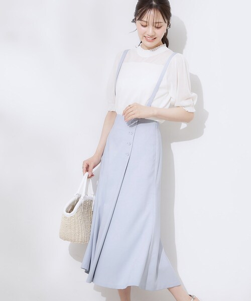 couture brooch（クチュールブローチ）の「【2WAY・通勤・きれいめ】リネンライク サス付きスカート（スカート・レディース・ナチュラル/ブラウン系その他/サックスブルー・42/40/38/36）」の7枚目の写真