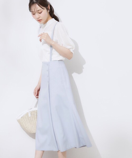 couture brooch（クチュールブローチ）の「【2WAY・通勤・きれいめ】リネンライク サス付きスカート（スカート・レディース・ナチュラル/ブラウン系その他/サックスブルー・42/40/38/36）」の8枚目の写真
