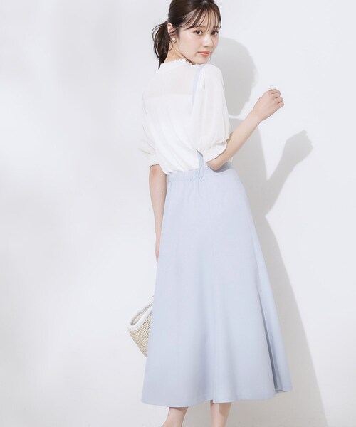 couture brooch（クチュールブローチ）の「【2WAY・通勤・きれいめ】リネンライク サス付きスカート（スカート・レディース・ナチュラル/ブラウン系その他/サックスブルー・42/40/38/36）」の9枚目の写真