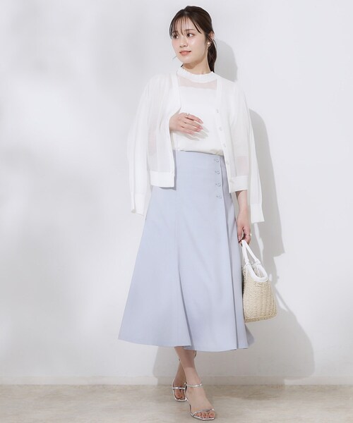 couture brooch（クチュールブローチ）の「【2WAY・通勤・きれいめ】リネンライク サス付きスカート（スカート・レディース・ナチュラル/ブラウン系その他/サックスブルー・42/40/38/36）」の10枚目の写真