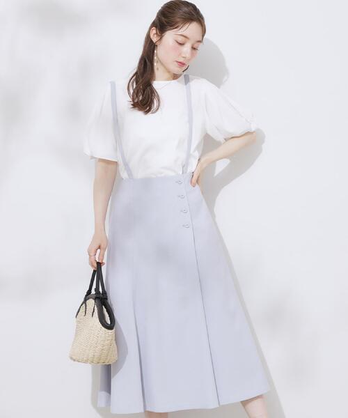 couture brooch（クチュールブローチ）の「【2WAY・通勤・きれいめ】リネンライク サス付きスカート（スカート・レディース・ナチュラル/ブラウン系その他/サックスブルー・42/40/38/36）」の12枚目の写真