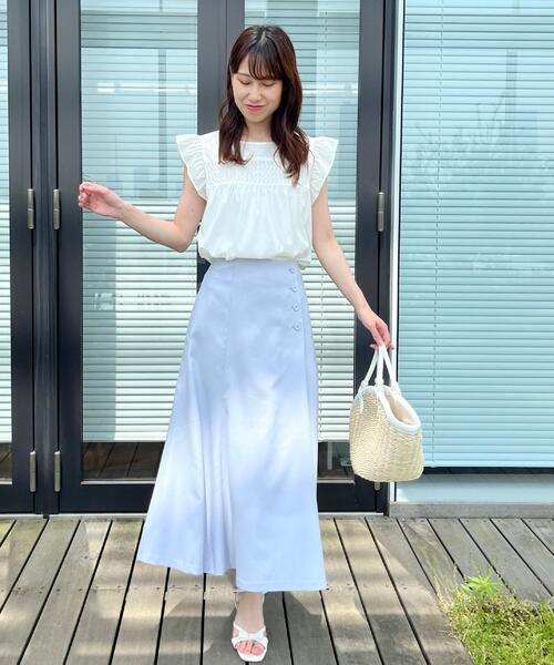 couture brooch（クチュールブローチ）の「【2WAY・通勤・きれいめ】リネンライク サス付きスカート（スカート・レディース・ナチュラル/ブラウン系その他/サックスブルー・42/40/38/36）」の14枚目の写真