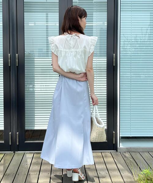 couture brooch（クチュールブローチ）の「【2WAY・通勤・きれいめ】リネンライク サス付きスカート（スカート・レディース・ナチュラル/ブラウン系その他/サックスブルー・42/40/38/36）」の16枚目の写真