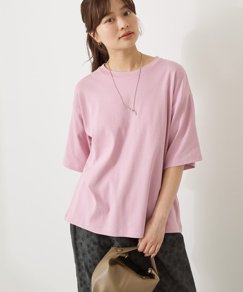 AMERICAN HOLIC(アメリカンホリック)の「接触冷感スムースルーズクルーネックTシャツ(Tシャツ/カットソー・レディース・オフホワイト/チャコールグレー/ブルー/ピンク/ブラック・L/M)」の5枚目の写真