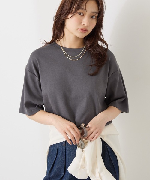 AMERICAN HOLIC(アメリカンホリック)の「接触冷感スムースルーズクルーネックTシャツ(Tシャツ/カットソー・レディース・オフホワイト/チャコールグレー/ブルー/ピンク/ブラック・L/M)」の3枚目の写真