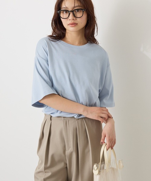 AMERICAN HOLIC(アメリカンホリック)の「接触冷感スムースルーズクルーネックTシャツ(Tシャツ/カットソー・レディース・オフホワイト/チャコールグレー/ブルー/ピンク/ブラック・L/M)」の4枚目の写真