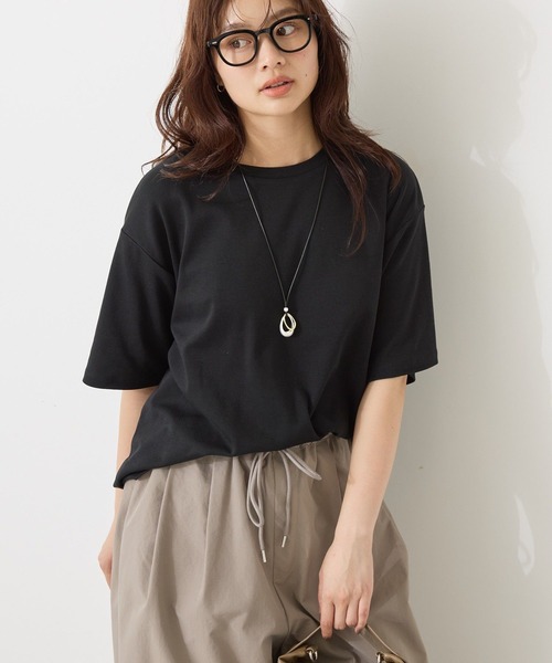 AMERICAN HOLIC(アメリカンホリック)の「接触冷感スムースルーズクルーネックTシャツ(Tシャツ/カットソー・レディース・オフホワイト/チャコールグレー/ブルー/ピンク/ブラック・L/M)」の2枚目の写真