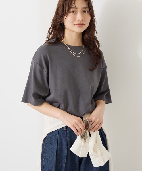 AMERICAN HOLIC(アメリカンホリック)の「接触冷感スムースルーズクルーネックTシャツ(Tシャツ/カットソー・レディース・オフホワイト/チャコールグレー/ブルー/ピンク/ブラック・L/M)」の7枚目の写真