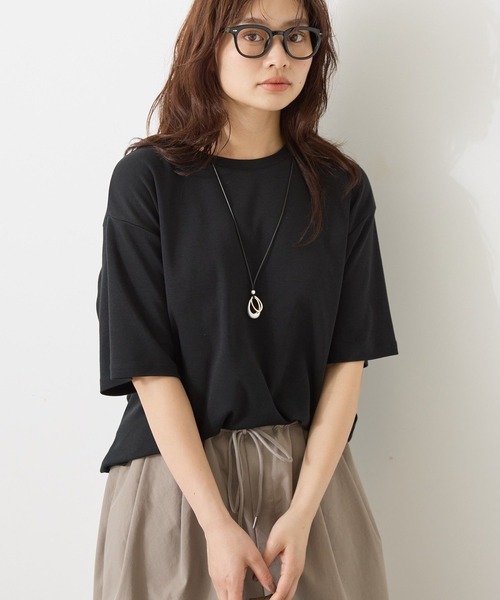 AMERICAN HOLIC(アメリカンホリック)の「接触冷感スムースルーズクルーネックTシャツ(Tシャツ/カットソー・レディース・オフホワイト/チャコールグレー/ブルー/ピンク/ブラック・L/M)」の6枚目の写真