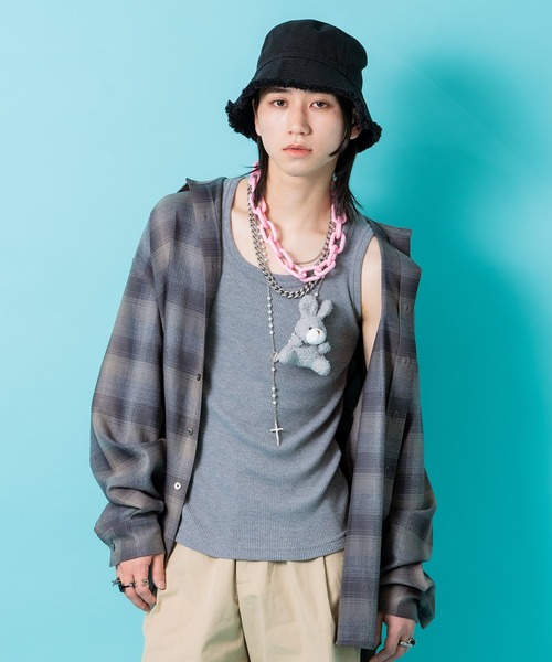 ankoROCK(アンコロック)の「TEDDY ankoROCK ワッフルタンクトップ(タンクトップ・レディース・ホワイト系1/ホワイト系2/ブラック系1/ブラック系2/グレー系1/グレー系2・S/M/L/XL)」の9枚目の写真