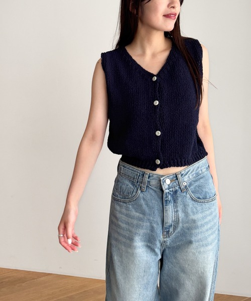 CANAL JEAN(キャナルジーン)の「El mar コットンクロップドボタンベスト(ベスト・レディース・ベージュ/ネイビー・ONE SIZE)」の1枚目の写真