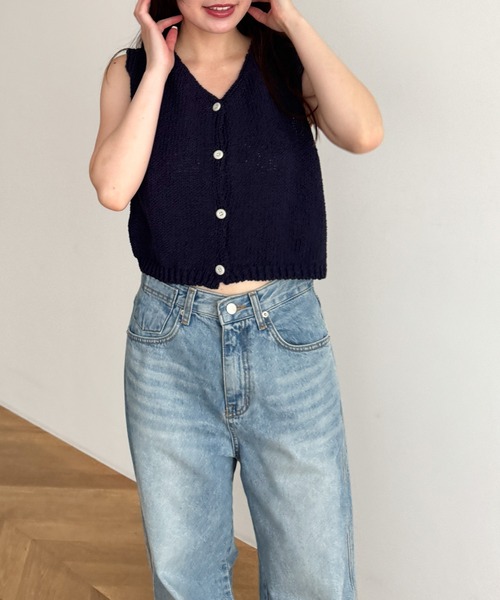 CANAL JEAN(キャナルジーン)の「El mar コットンクロップドボタンベスト(ベスト・レディース・ベージュ/ネイビー・ONE SIZE)」の6枚目の写真