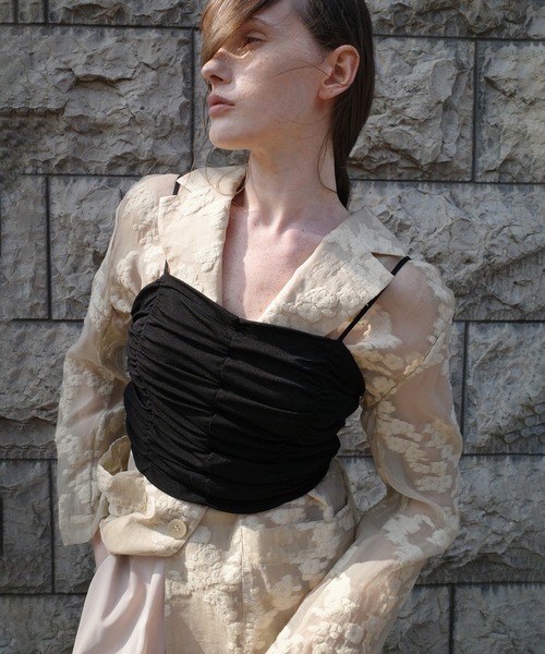 クラネ　clane メッシュキャミ CLANE - キャミソール - CENTER SLIT WRINKLE CAMISOLE MOSS
