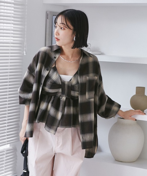 キャミソール ombre check double ribbon  bustier / オンブレチェックダブルリボンビスチェ mideal キャミソール ombre check double ribbon bustier