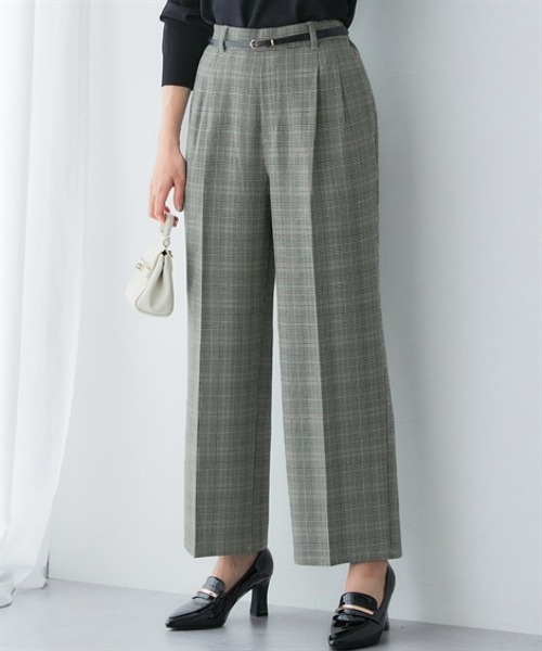7days Life Styling(セブンデイズライフスタイリング)の「ウール調ワイドストレートパンツ(しわになりにくい・洗濯機OK)<大きいサイズ有>(スラックス・レディース・チェック/チャコール・S/3L/LL/L/M)」の1枚目の写真