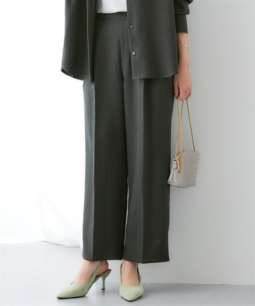 7days Life Styling(セブンデイズライフスタイリング)の「ウール調ワイドストレートパンツ(しわになりにくい・洗濯機OK)<大きいサイズ有>(スラックス・レディース・チェック/チャコール・S/3L/LL/L/M)」の2枚目の写真