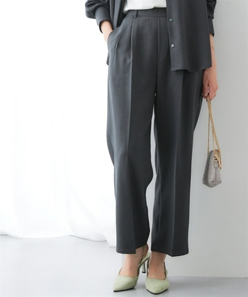 7days Life Styling(セブンデイズライフスタイリング)の「ウール調ワイドストレートパンツ(しわになりにくい・洗濯機OK)<大きいサイズ有>(スラックス・レディース・チェック/チャコール・S/3L/LL/L/M)」の3枚目の写真