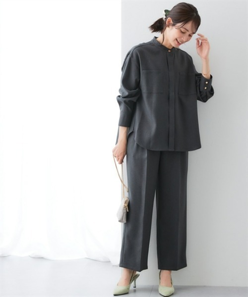 7days Life Styling(セブンデイズライフスタイリング)の「ウール調ワイドストレートパンツ(しわになりにくい・洗濯機OK)<大きいサイズ有>(スラックス・レディース・チェック/チャコール・S/3L/LL/L/M)」の4枚目の写真