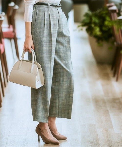 7days Life Styling(セブンデイズライフスタイリング)の「ウール調ワイドストレートパンツ(しわになりにくい・洗濯機OK)<大きいサイズ有>(スラックス・レディース・チェック/チャコール・S/3L/LL/L/M)」の6枚目の写真