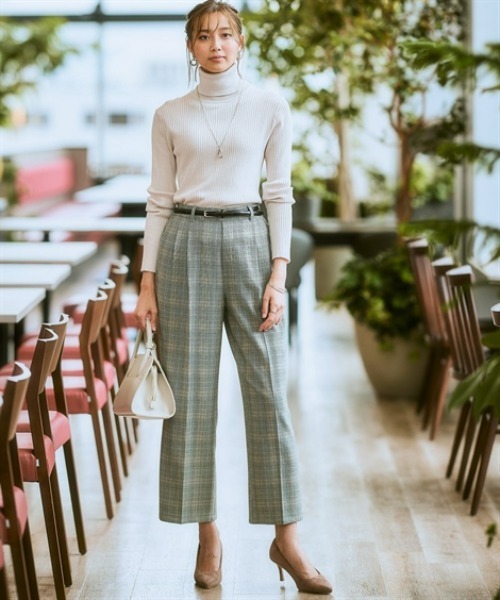 7days Life Styling(セブンデイズライフスタイリング)の「ウール調ワイドストレートパンツ(しわになりにくい・洗濯機OK)<大きいサイズ有>(スラックス・レディース・チェック/チャコール・S/3L/LL/L/M)」の7枚目の写真