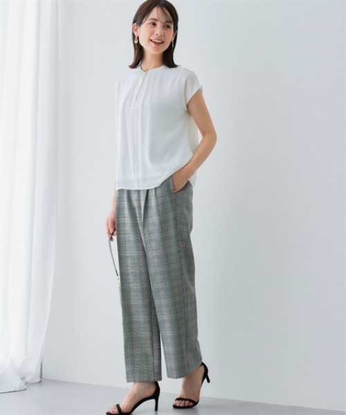 7days Life Styling(セブンデイズライフスタイリング)の「ウール調ワイドストレートパンツ(しわになりにくい・洗濯機OK)<大きいサイズ有>(スラックス・レディース・チェック/チャコール・S/3L/LL/L/M)」の9枚目の写真