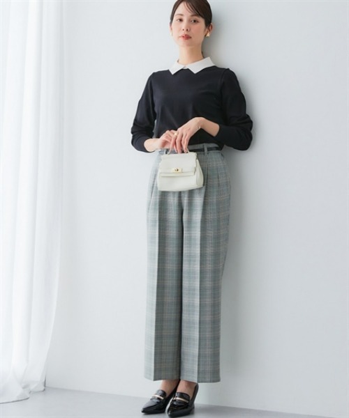 7days Life Styling(セブンデイズライフスタイリング)の「ウール調ワイドストレートパンツ(しわになりにくい・洗濯機OK)<大きいサイズ有>(スラックス・レディース・チェック/チャコール・S/3L/LL/L/M)」の10枚目の写真