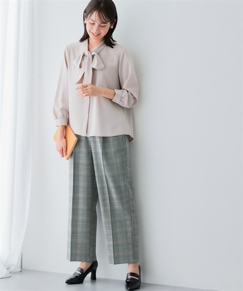 7days Life Styling(セブンデイズライフスタイリング)の「ウール調ワイドストレートパンツ(しわになりにくい・洗濯機OK)<大きいサイズ有>(スラックス・レディース・チェック/チャコール・S/3L/LL/L/M)」の11枚目の写真
