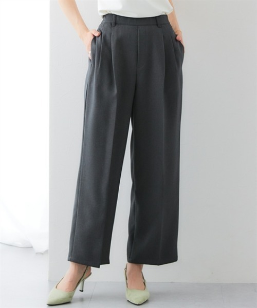 7days Life Styling(セブンデイズライフスタイリング)の「ウール調ワイドストレートパンツ(しわになりにくい・洗濯機OK)<大きいサイズ有>(スラックス・レディース・チェック/チャコール・S/3L/LL/L/M)」の12枚目の写真