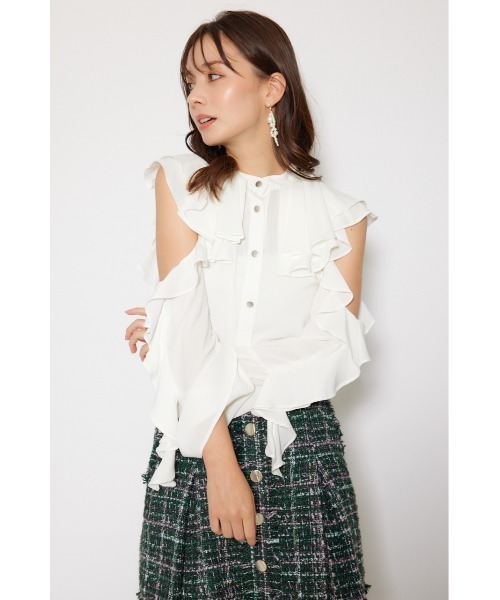 rienda(リエンダ)の「フリルスリーブビッグカラーリボンブラウス 秋服(シャツ/ブラウス・レディース・ブラック/ホワイト/ブラウン・FREE)」の4枚目の写真