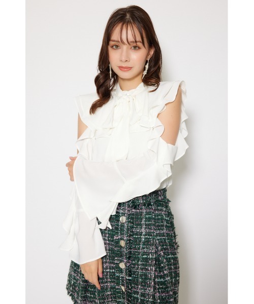 rienda(リエンダ)の「フリルスリーブビッグカラーリボンブラウス 秋服(シャツ/ブラウス・レディース・ブラック/ホワイト/ブラウン・FREE)」の6枚目の写真