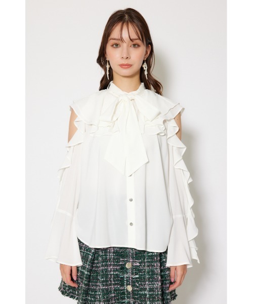 rienda(リエンダ)の「フリルスリーブビッグカラーリボンブラウス 秋服(シャツ/ブラウス・レディース・ブラック/ホワイト/ブラウン・FREE)」の10枚目の写真